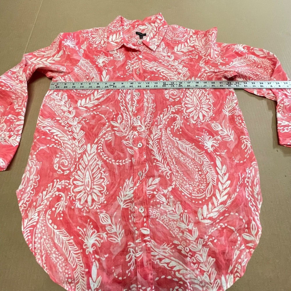 Talbots Women's Large Linen Pink Paisley Boyfriend Long Sleeve Button-Up Shirt - Picture 8 of 15